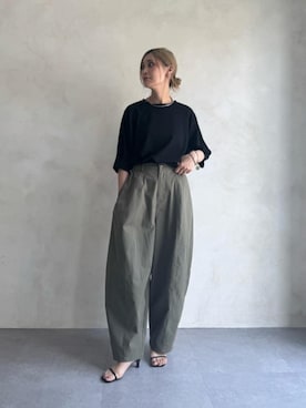 「BEARDSLEY（ビアズリー）の《ZOZO先行予約開始》バレルパンツ（その他パンツ、グリーン系）」を使った、BEARDSLEYさん（レディース・154cm）の夏コーディネート