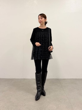 「BEARDSLEY（ビアズリー）の《ZOZO先行予約開始》ドットチュールプルオーバー（Tシャツ/カットソー、ブラック系）」を使った、BEARDSLEYさん（レディース・166cm）の夏コーディネート