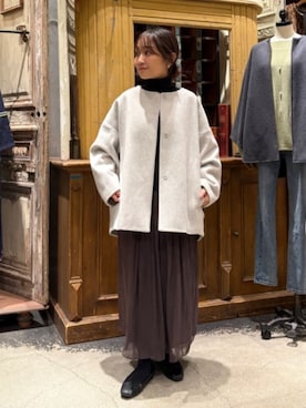 「アイテム（ノーカラーコート）」を使った、BEARDSLEYさん（レディース・149cm）の秋コーディネート