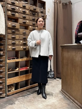 「アイテム（ノーカラーコート）」を使った、BEARDSLEYさん（レディース・153cm）の冬コーディネート