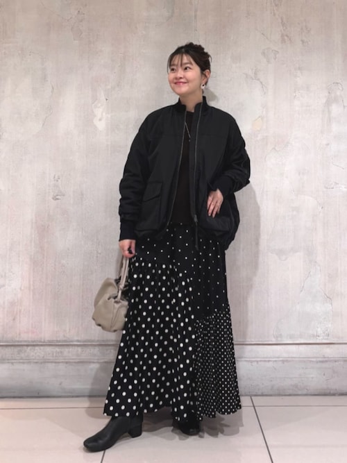 ドットパッチワークロングスカート 黒 美品BEARDSLEYドットパッチ