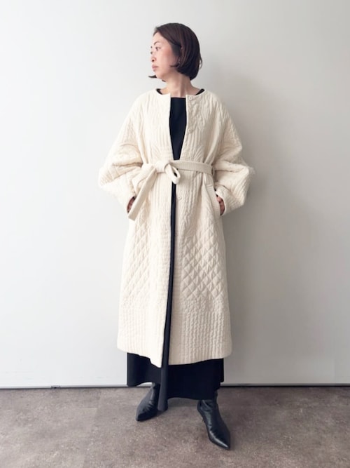 BEARDSLEY ノーカラー刺繍コート BEARDSLEY コート アウター 「15 quinze」刺繍キルトコート