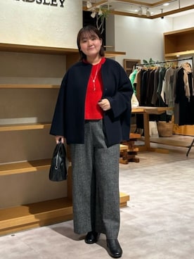 「アイテム（ノーカラーコート）」を使った、BEARDSLEYさん（レディース・156cm）の冬コーディネート