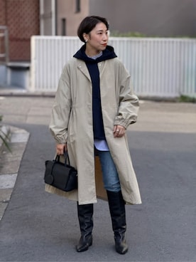 「アイテム（ノーカラーコート）」を使った、BEARDSLEYさん（レディース・157cm）の秋コーディネート