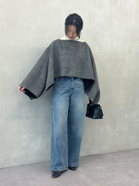 「BEARDSLEY（ビアズリー）の《7/17(金)12：00予約開始》リバーポンチョ（その他アウター、ブラック系）」を使った、BEARDSLEYさん（レディース・154cm）の夏コーディネート