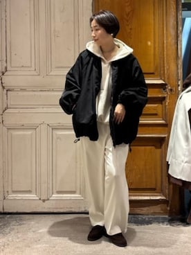 「アイテム（ノーカラージャケット）」を使った、BEARDSLEYさん（レディース・157cm）の冬コーディネート