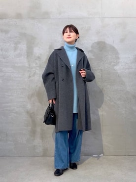 「BEARDSLEY（ビアズリー）のロングリバーコート（その他アウター、グレー系）」を使った、BEARDSLEYさん（レディース・158cm）の秋コーディネート