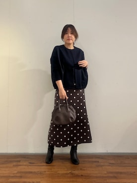 「LIVETART（リヴェタート）の袖ニットウールライク羽織り（ブルゾン、ブルー系）」を使った、BEARDSLEYさん（レディース・158cm）の秋コーディネート