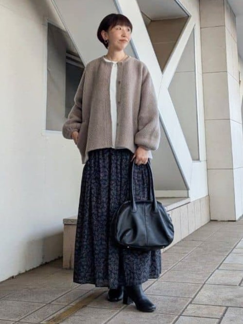 セール】パフ袖ウールニットジャケット（ノーカラージャケット