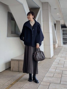 「BEARDSLEY（ビアズリー）のオブリークトゥショートブーツ《本革》（ブーツ、ブラック系）」を使った、BEARDSLEYさん（レディース・158cm）の秋コーディネート