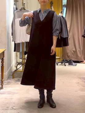 「アイテム（ジャンパースカート）」を使った、BEARDSLEYさん（レディース・154cm）の冬コーディネート