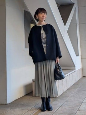 「アイテム（ノーカラーコート）」を使った、BEARDSLEYさん（レディース・164cm）の秋コーディネート
