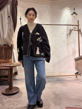 「ノーカラージャケット」｜「アイテム（その他アウター）」を使った、BEARDSLEYさん（レディース・157cm）の秋コーディネート