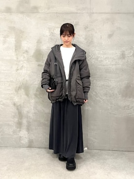 「BEARDSLEY（ビアズリー）のフードダウン《FRIPIER》（ダウンジャケット/コート、グレー系）」を使った、BEARDSLEYさん（レディース・158cm）の秋コーディネート