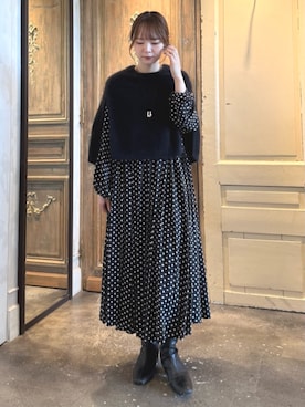 「ドット柄」｜BEARDSLEYさん（レディース・157cm）の秋コーディネート