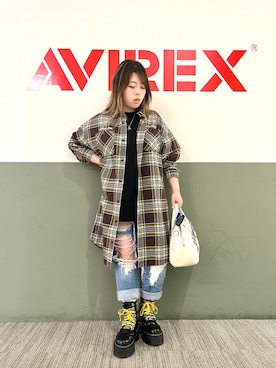 「AVIREX（アヴィレックス）のアイテム（シャツワンピース）」を使った、ERIさん（レディース・150cm）の夏コーディネート