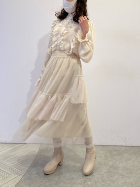 「titty＆Co. PETIT（ティティアンドコープティ）のアイテム（スカート）」を使った、Momoさん（レディース・148cm）の冬コーディネート