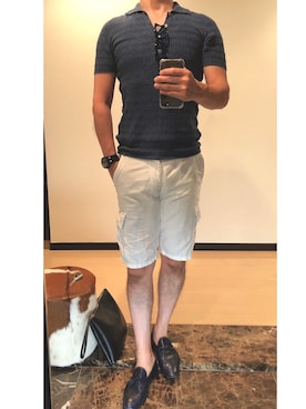 「ネイビー×ホワイト」｜「アイテム（スリッポン）」を使った、ボンジョルノさん（メンズ・168cm）の秋コーディネート