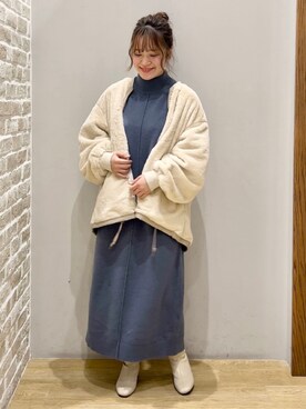 「ファー」｜「アイテム（MA-1）」を使った、みぃーさん（レディース・153cm）の冬コーディネート