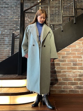 「アイテム（チェスターコート、グリーン系）」を使った、yuriさん（レディース・154cm）の秋コーディネート