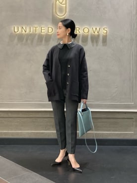 「united arrows」｜「アイテム（スラックス）」を使った、YONEHAMAさん（レディース・157cm）の冬コーディネート
