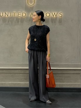 「UNITED ARROWS（ユナイテッドアローズ）のアイテム（ニット/セーター）」を使った、YONEHAMAさん（レディース・157cm）の夏コーディネート