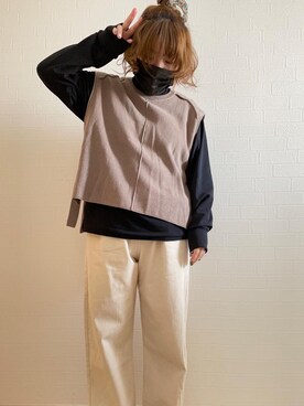 「しまむら（シマムラ）のアイテム（デニムパンツ、ホワイト系）」を使った、リーさん（レディース・157cm）の春コーディネート