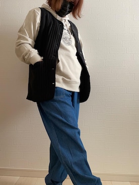 「しまむら（シマムラ）のアイテム（その他パンツ、ブルー系）」を使った、リーさん（レディース・157cm）の春コーディネート