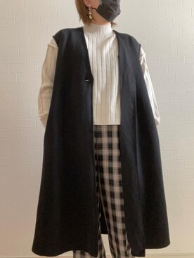 「GU（ジーユー）のアイテム（ニット/セーター、ホワイト系）」を使った、リーさん（レディース・157cm）の冬コーディネート