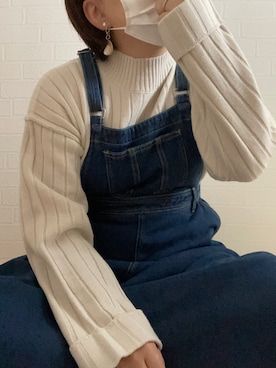 「しまむら（シマムラ）のアイテム（サロペット/オーバーオール、ブルー系）」を使った、リーさん（レディース・157cm）の冬コーディネート