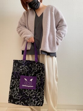 「GU（ジーユー）のアイテム（トートバッグ、ブラック系）」を使った、リーさん（レディース・157cm）の春コーディネート