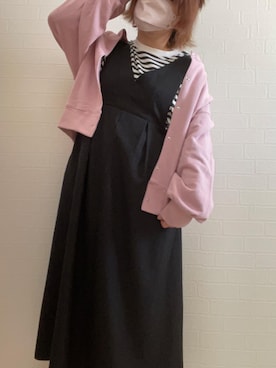 「しまむら（シマムラ）のアイテム（ワンピース、ブラック系）」を使った、リーさん（レディース・157cm）の春コーディネート