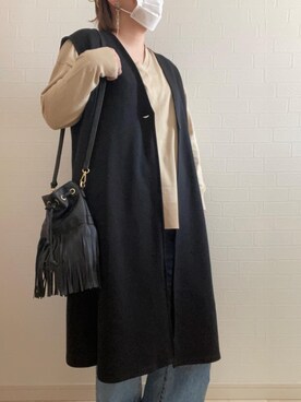 「しまむら（シマムラ）のアイテム（ショルダーバッグ、ブラック系）」を使った、リーさん（レディース・157cm）の春コーディネート