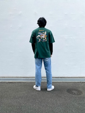 「AVIREX（アヴィレックス）のSOUVENIR POCKET SHORT SLEEVE T-SHIRT / スーベニア ポケット Tシャツ / AVIREX / アヴィレックス（Tシャツ/カットソー、グリーン系）」を使った、しんちゃんさん（メンズ・181cm）の春コーディネート