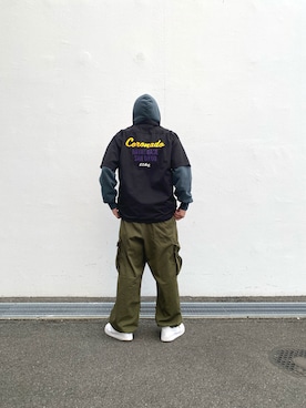 「AVIREX（アヴィレックス）のEAST COAST PULL-OVER PARKA / ウエスト コースト プルオーバー パーカー / AVIREX / アヴィレックス（パーカー、ブラック系）」を使った、しんちゃんさん（メンズ・181cm）の春コーディネート