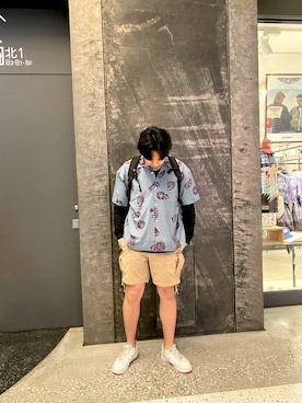 「AVIREX（アヴィレックス）のAVIREX デイリーウエア 長袖クルーネック 6153481（Tシャツ/カットソー、ブラック系）」を使った、しんちゃんさん（メンズ・181cm）の春コーディネート