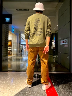 「AVIREX（アヴィレックス）の【TYPE BLUE/タイプブルー】CREW NECK SWEAT TOM CAT 2 / クルーネック スウェット トムキャット（スウェット、グリーン系）」を使った、しんちゃんさん（メンズ・181cm）の秋コーディネート