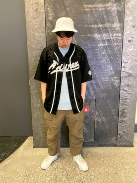 「AVIREX（アヴィレックス）のAB MARK BUCKET HAT/ ABマーク バケットハット（ハット、ホワイト系）」を使った、しんちゃんさん（メンズ・181cm）の春コーディネート