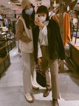 「GU（ジーユー）のアイテム（ノーカラージャケット）」を使った、Parmaさん（レディース・155cm）の冬コーディネート