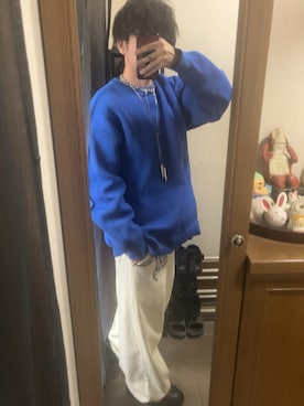 「ブルー」｜「アイテム（スウェットパンツ）」を使った、じっくんさん（メンズ・168cm）の秋コーディネート