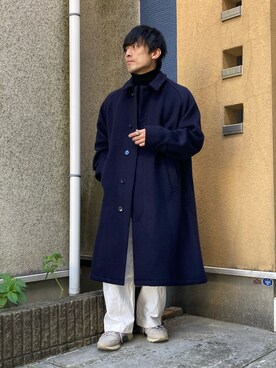 「CITEN（シテン）のアイテム（ステンカラーコート）」を使った、ゆうたさん（メンズ・163cm）の冬コーディネート