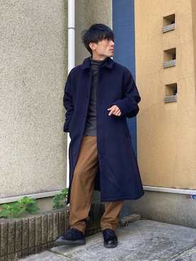 「CITEN（シテン）のアイテム（ステンカラーコート）」を使った、ゆうたさん（メンズ・163cm）の秋コーディネート