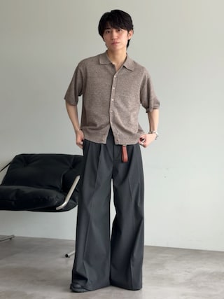 「epnok(エプノック)のベーシックルーズメランジ半袖ニットシャツ(ニット/セーター)」を使った、sakuさん(メンズ・164cm)の夏コーディネート