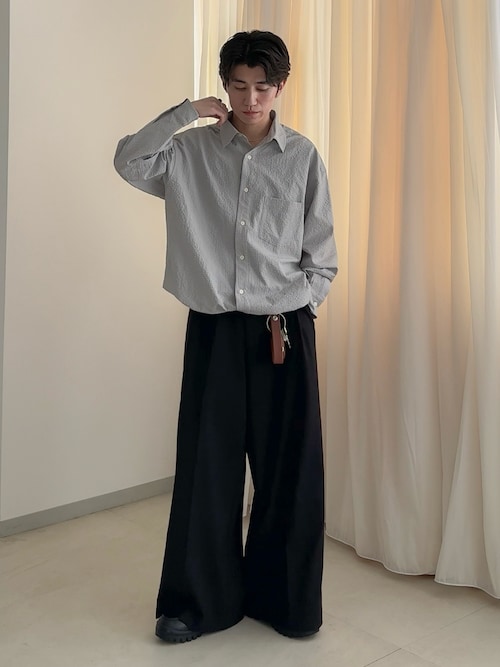 「SLICK（スリック）の【SLICK/スリック】Seersucker Gingham Check Drawstring Shirt/シアサッカー ギンガムチェック ドロストシャツ/レギュラーカラーシャツ（シャツ/ブラウス）」を使った、sakuさん（メンズ・164cm）の春コーディネート