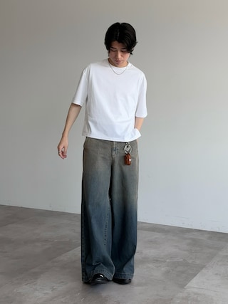 「epnok（エプノック）のグラデーションデニムワイドパンツ（デニムパンツ）」を使った、sakuさん（メンズ・164cm）の夏コーディネート