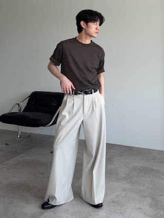 「epnok（エプノック）の2タックワイドストレートバギースラックス（スラックス）」を使った、sakuさん（メンズ・164cm）の夏コーディネート