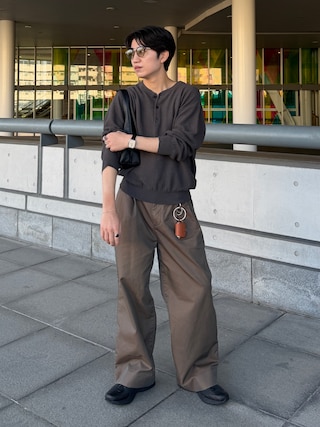 「epnok（エプノック）のDRYMIXヘンリーネックルーズニット（ニット/セーター）」を使った、sakuさん（メンズ・164cm）の秋コーディネート