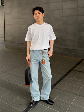 「MUSINSA STANDARD（ムシンサスタンダード）の[クールタンダード] リラックスフィットクルーネックTシャツ [ホワイト]（Tシャツ/カットソー、その他）」を使った、sakuさん（メンズ・164cm）の春コーディネート