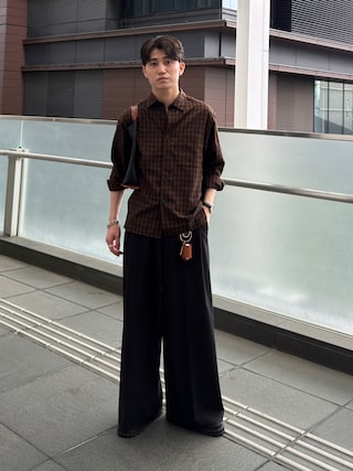 「epnok(エプノック)の2タックワイドストレートバギースラックス(スラックス)」を使った、sakuさん(メンズ・164cm)の夏コーディネート