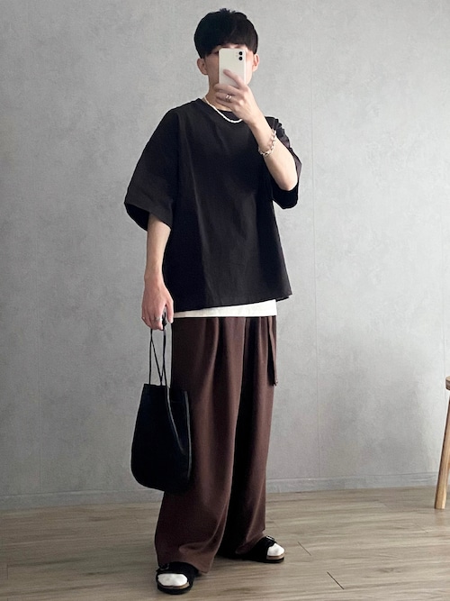 MinoriTY】さらさら梨地素材ベルト付きワイドパンツ 夏服